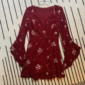 Free People Red Bell Sleeves Mini Dress size 4